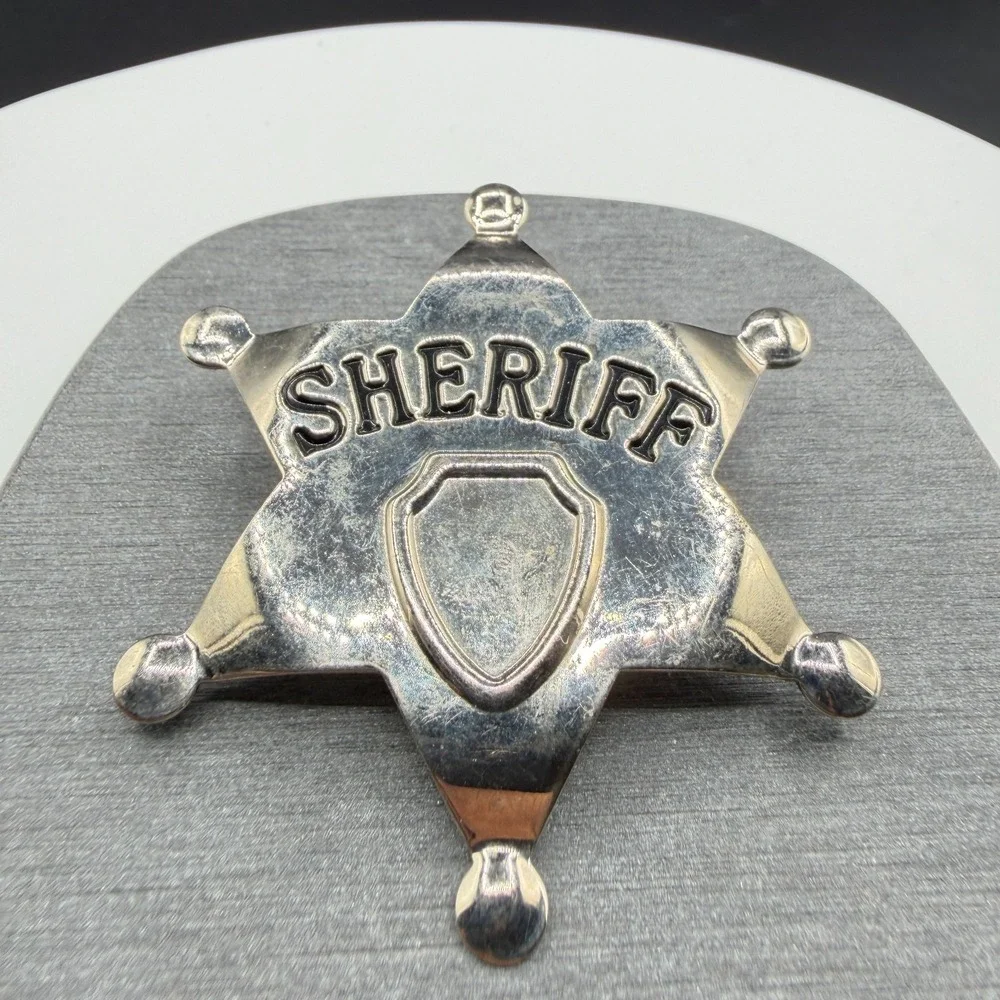 Silver Tone Sheriff Badge Star Brooch Pin Western Cowboy Costume Jewelry Gift